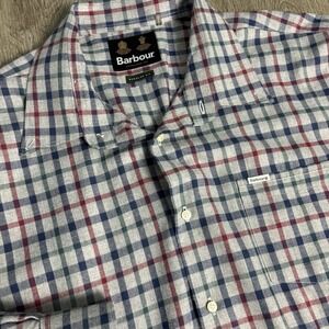 Barbour Men's XXL Cotton Grey Plaid Button Down Flannel Shirt Reg Fit USA